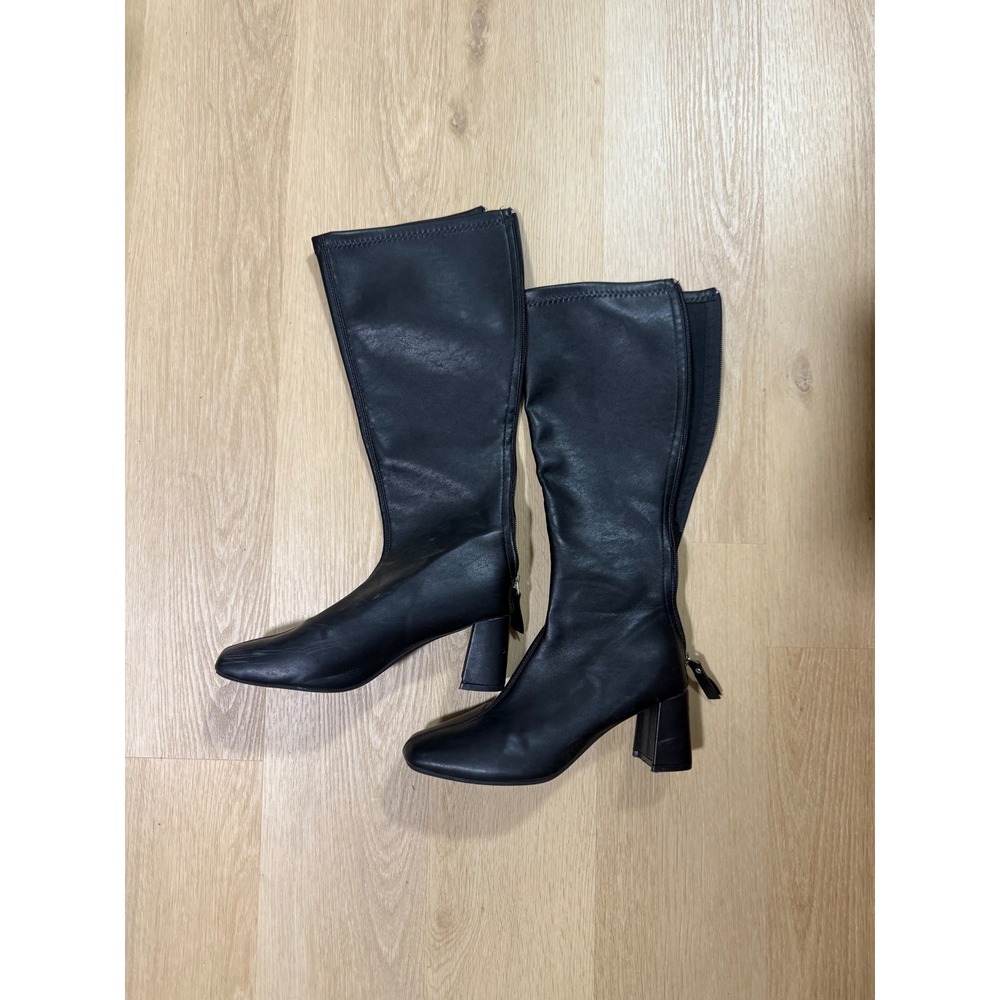 Black Square Toe Knee High Block Heel‎ Boots Womens Size 7